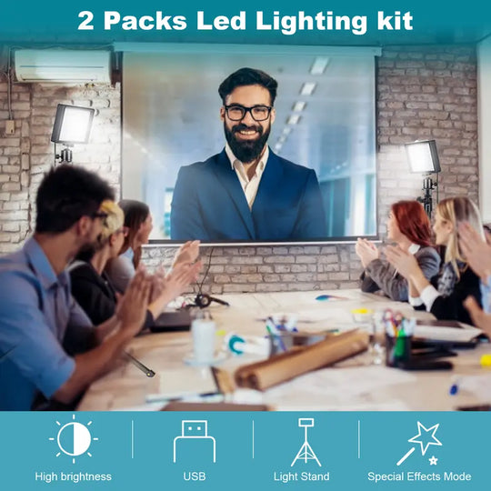 Dimmable 5600K LED Video Light with Adjustable Tripod Stand & Color Filters, 2-Pack Continuous Photography Lighting for Webcam, Zoom, Streaming, Youtube, Tiktok, Photography Lighting