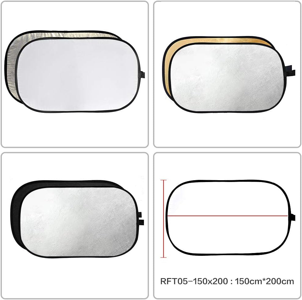 59”X79” 150X200Cm 5-In-1 Collapsible Portable Disc Light Reflector with Bag for Studio and Photography - Gold, Silver, Black, White, Translucent. (Rft05-150X200Cm)