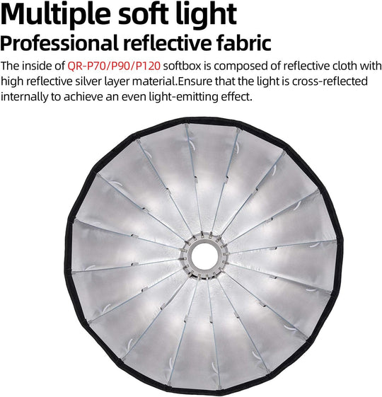 QR-P70 27In 70Cm Deep Parabolic Softbox Quick Release Compatible Bowens Mount Softbox with Grid, Carrying Bag for Photography Studio Portrait Video Shooting (27In / 70Cm)