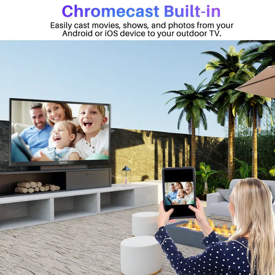 SYLVOX 43" Outdoor TV, 4K UHD Smart TV with Voice Assitant, Free Dowload Apps, Support Wifi Bluetooth, HDR, IP55 Waterproof TV Suitable for Partial Sun Area (Deck Pro Series)