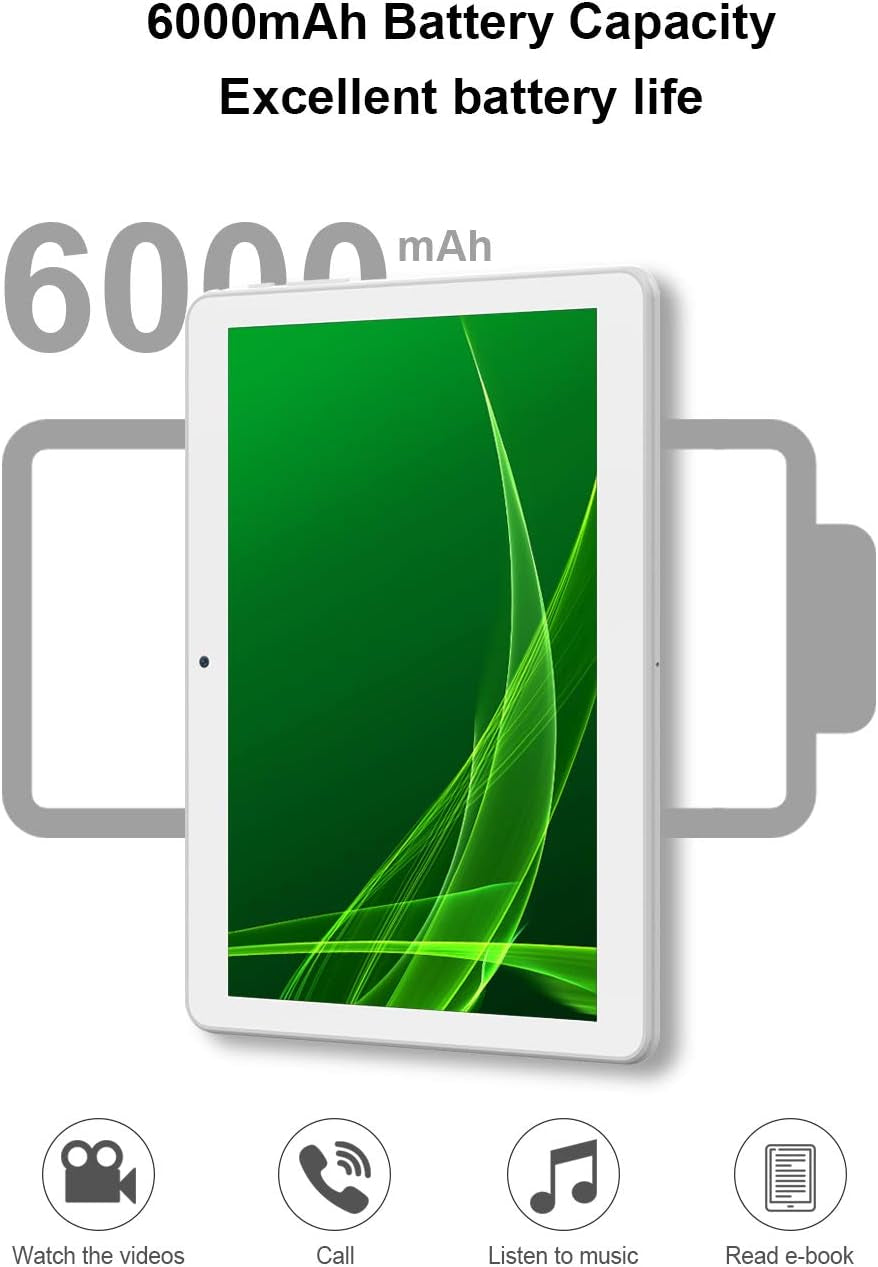 TPZ 10 Inch Android Tablet, Wifi Tablet PC with Dual Cameras,16Gb Storage, Dual Band 5Ghz/2.4Ghz Wifi, 6000Mah, HD Full Touchscreen, Bluetooth, GPS - Silver