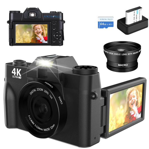 Autofocus Digital Camera for Photography & Video, 48MP 4K Vlogging Camera with 180° Flip Screen, Camera for Vlogging, Camera for Pictures, 3-Inch Compact Digital Cameras with 16X Digital Zoom, 32GB TF Card