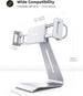 Tablet Stand, Adjustable Tablet Holder Dock - 360 Degree Rotating Tablet Mount, Desktop Tablet Dock, Compatible with Ipad Pro, Mini, Air, Galaxy Tabs, Kindle and 5.5-8.6" Wide Tablet - Silver