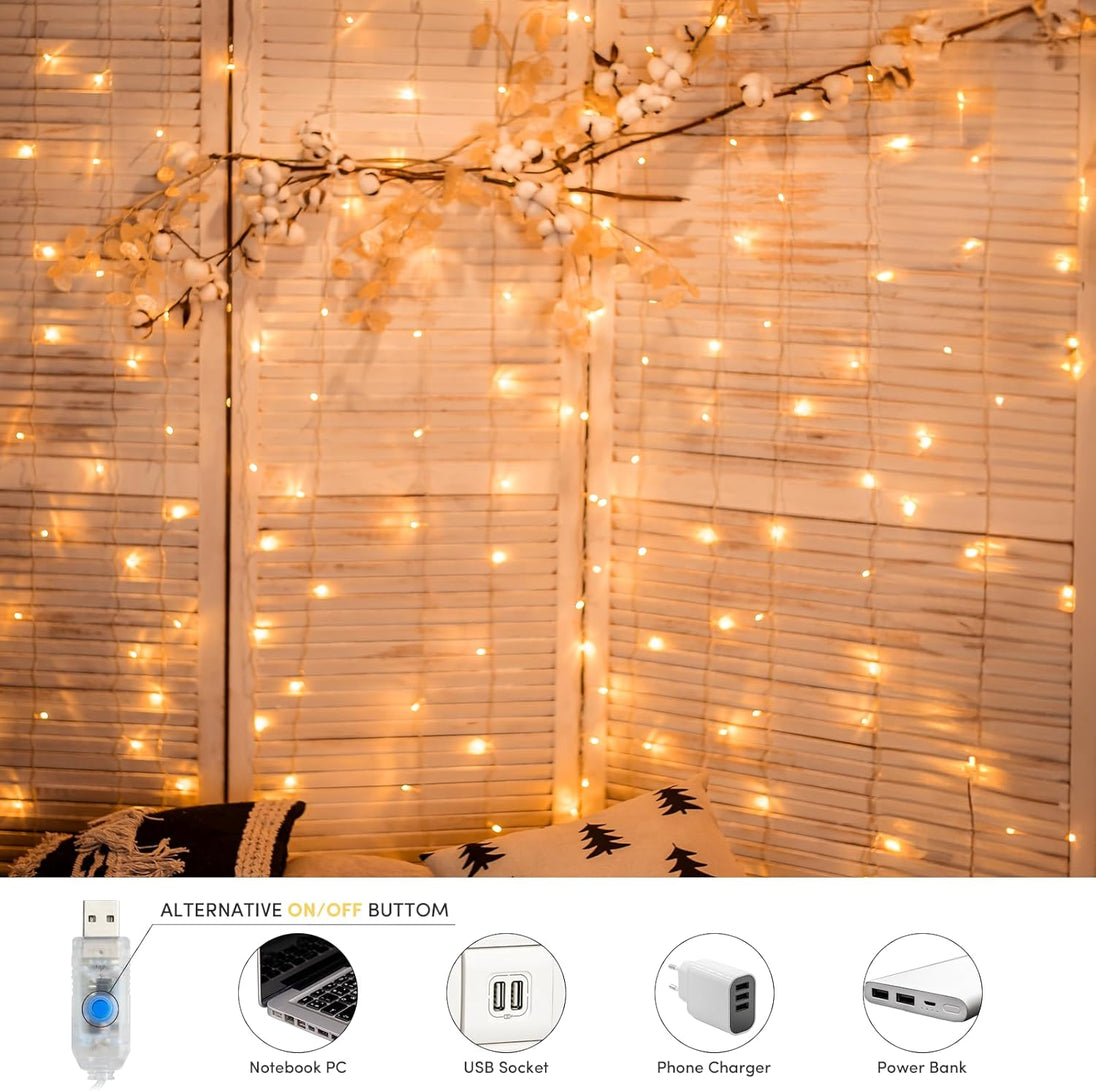 100 LED String Light for Wedding Party Bedroom,33 Ft USB String Lights 8 Modes Waterproof for Indoor Outdoor
