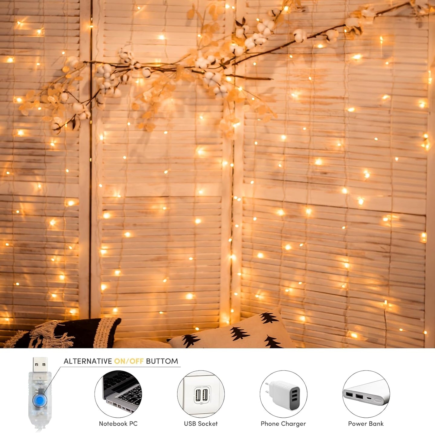 100 LED String Light for Wedding Party Bedroom,33 Ft USB String Lights 8 Modes Waterproof for Indoor Outdoor