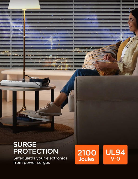 Power Strip with 10 Feet,  Surge Protector with 6 AC Outlets and 4 USB Ports, 10 Ft Extension Cord for for Home, Office, Dorm Essentials, 2100 Joules, ETL Listed (White)