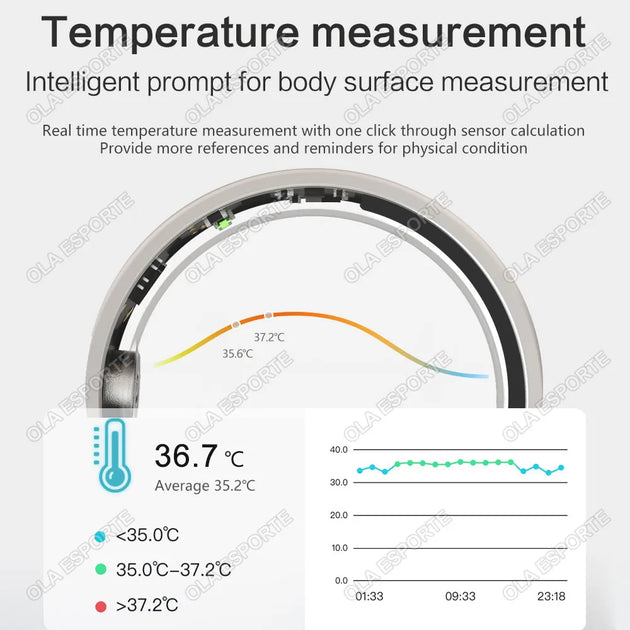 For Xiaomi Smart Ring Men Women, Body Temperature, Heart Rate and Blood Oxygen Monitor, IP67 & 3ATM Waterproof, Multi-Sport Mode