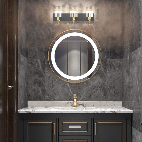Modern Bathroom Vanity Light Fixture, 3-Lights, Black Metal & Crystal, HJ-8600-3T