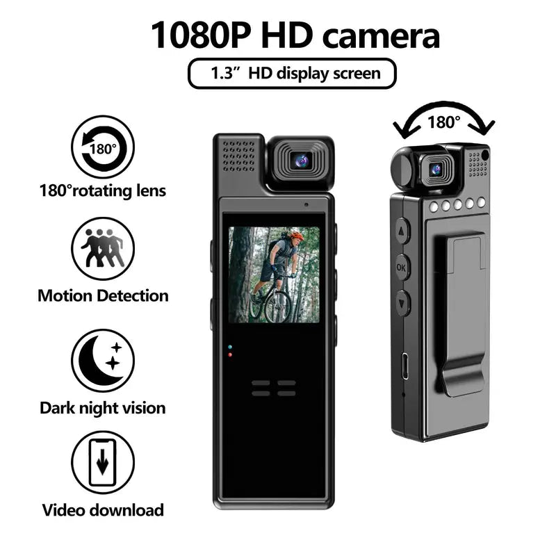 1080P HD Action Camera with USB Charging Back Clip - Portable Sports Video Recorder