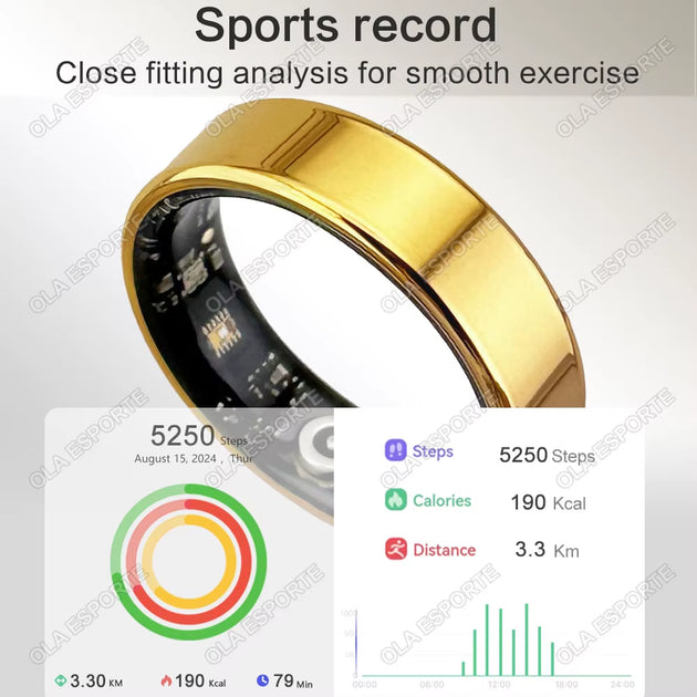 For Xiaomi Smart Ring Men Women, Body Temperature, Heart Rate and Blood Oxygen Monitor, IP67 & 3ATM Waterproof, Multi-Sport Mode