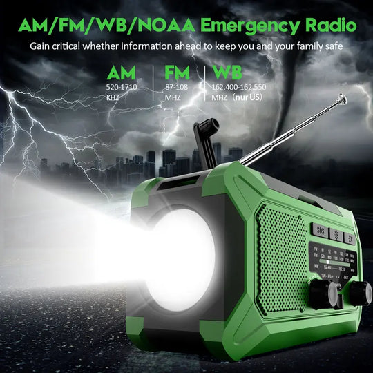10000Mah Emergency Hand Crank Radio with LED Flashlight, AM/FM NOAA Portable Weather Alert Radio, Solar Powered Radio with Phone Charger, USB Charged, Headphone Jack, SOS Alarm, Compass for Outdoors Audio Button Rechargeable Mobile