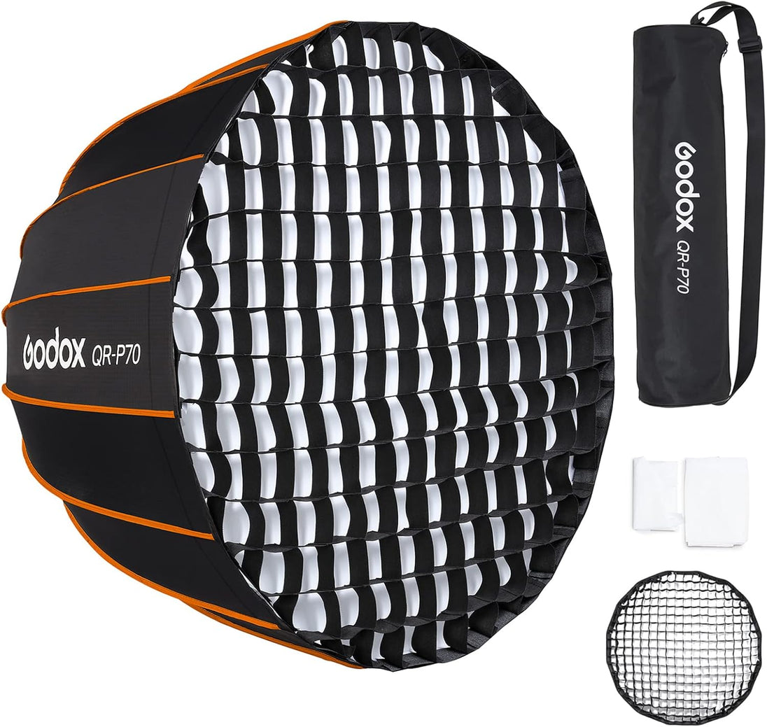 QR-P70 27In 70Cm Deep Parabolic Softbox Quick Release Compatible Bowens Mount Softbox with Grid, Carrying Bag for Photography Studio Portrait Video Shooting (27In / 70Cm)