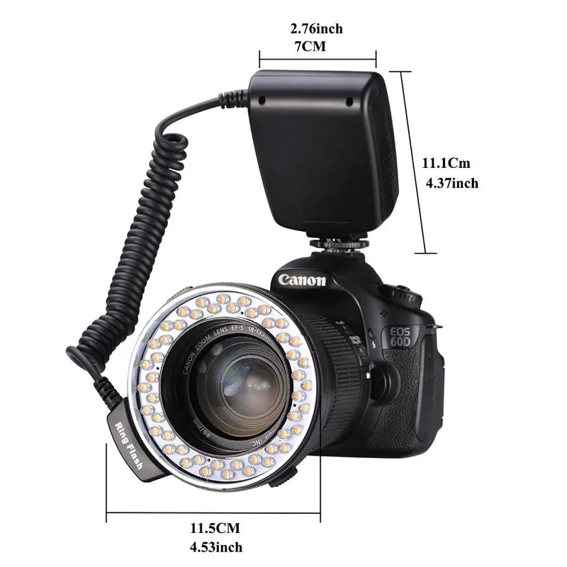 Ring Flash Light, 48 Micro LED Ring Flash Light with LCD Display Power Control, 4Pcs Flash Diffusers & 8Pcs Lens Adaptor for Canon, Nikon DSLR Cameras, Camera Accessories