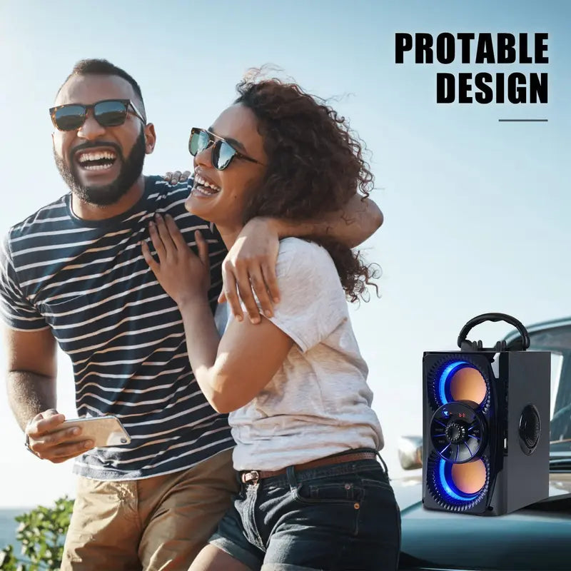 Bluetooth Speaker, Portable Wireless Speakers with Lights, 2 Double Subwoofer Heavy Bass, 2 Loud Speaker, FM Radio, SD Player, Suitable for Travel, Indoor and Outdoor