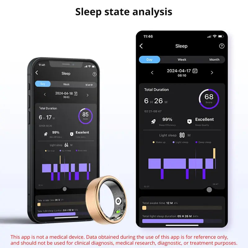 Smart Ring, Waterproof Smart Ring with Blood Pressure & Blood Oxygen Monitoring, Multifunctional Smart Ring for Men & Women