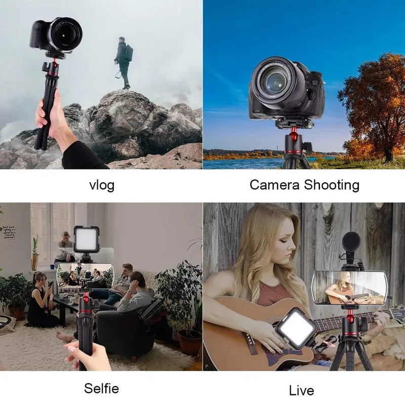 Portable Camera Tripod, Flexible Mini Camera Stand with Hidden Phone Clip, Universal Camera Accessories for Iphone 13 12 Pro Max XS Max X 8 Samsung Canon Nikon Sony Cameras, Music Festival (1 Count)