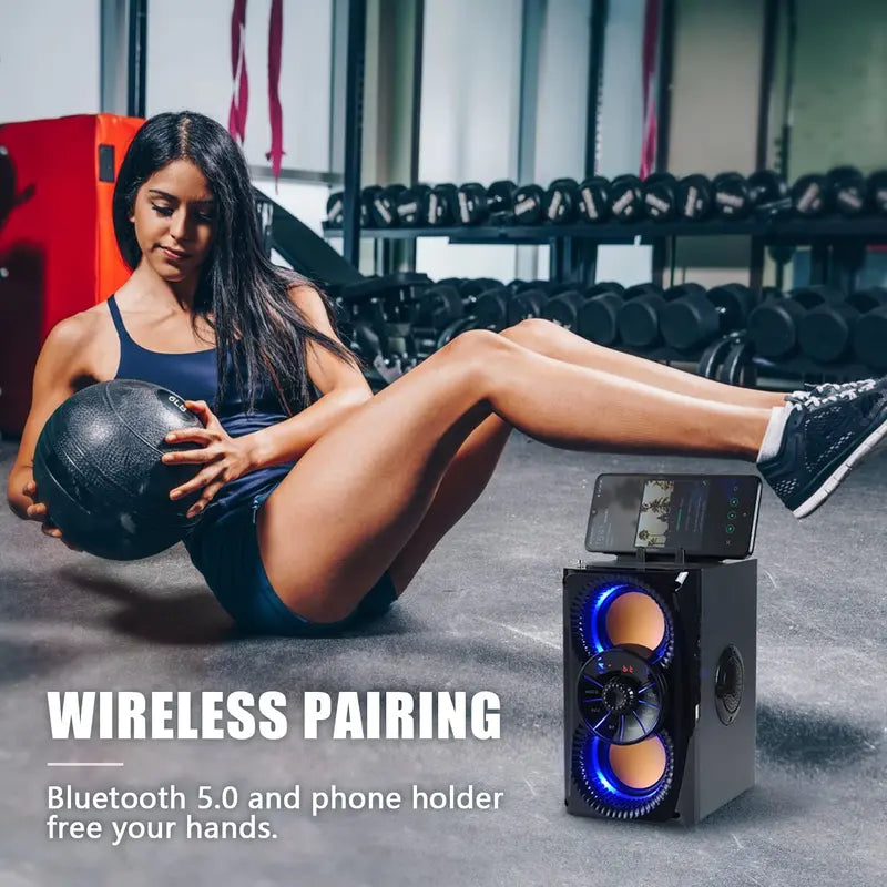 Bluetooth Speaker, Portable Wireless Speakers with Lights, 2 Double Subwoofer Heavy Bass, 2 Loud Speaker, FM Radio, SD Player, Suitable for Travel, Indoor and Outdoor