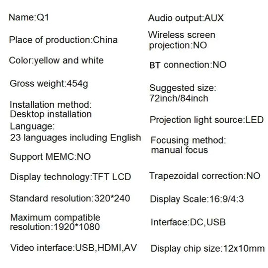 Portable Projector, Mini Projector with Remote Control, Home Entertainment Device for TV, PC, Laptop, Mobile Phone, Mother'S Day Gift