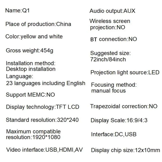 Portable Projector, Mini Projector with Remote Control, Home Entertainment Device for TV, PC, Laptop, Mobile Phone, Mother'S Day Gift