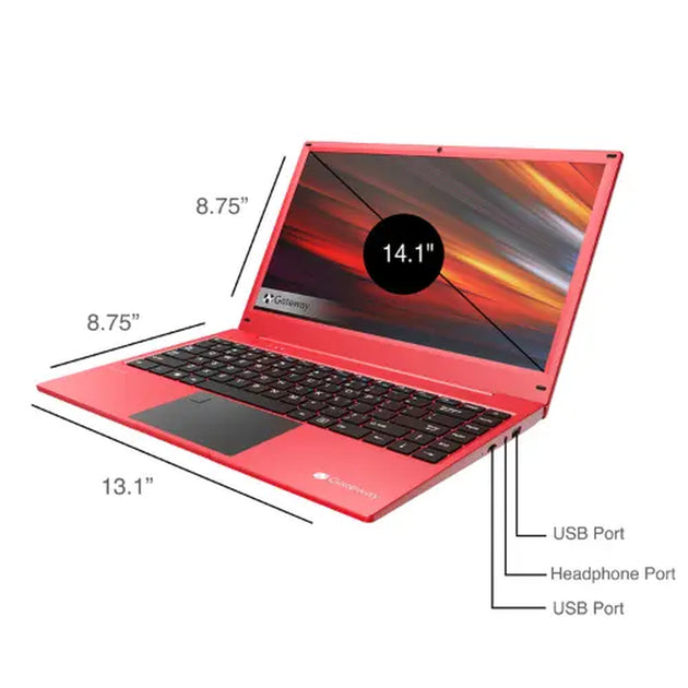 Gateway Red Notebook, Ultra Slim Design, 14.1 Inches Display
