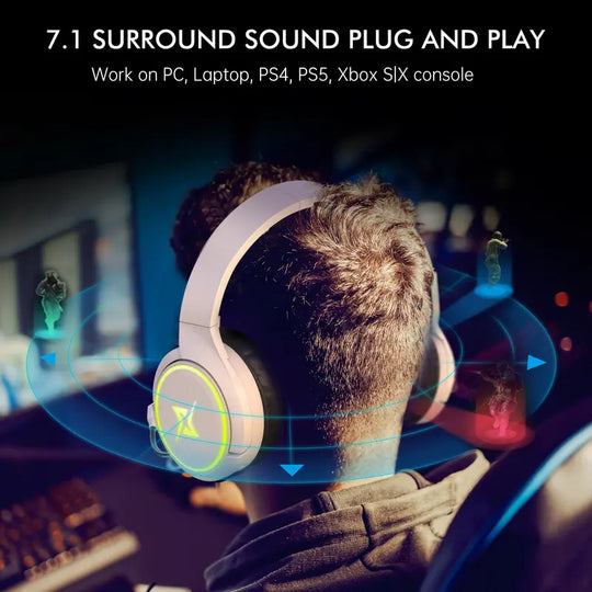 Targeal 2.4G Wireless Gaming Headset for PC, PS4, PS5, Switch, Mac,Mobile- Rotatable & Foldable Bluetooth V5.3 Headphone-20H Battery & RGB Light-Memory Ear Pads-Stretchable Noise Cancelling Audio