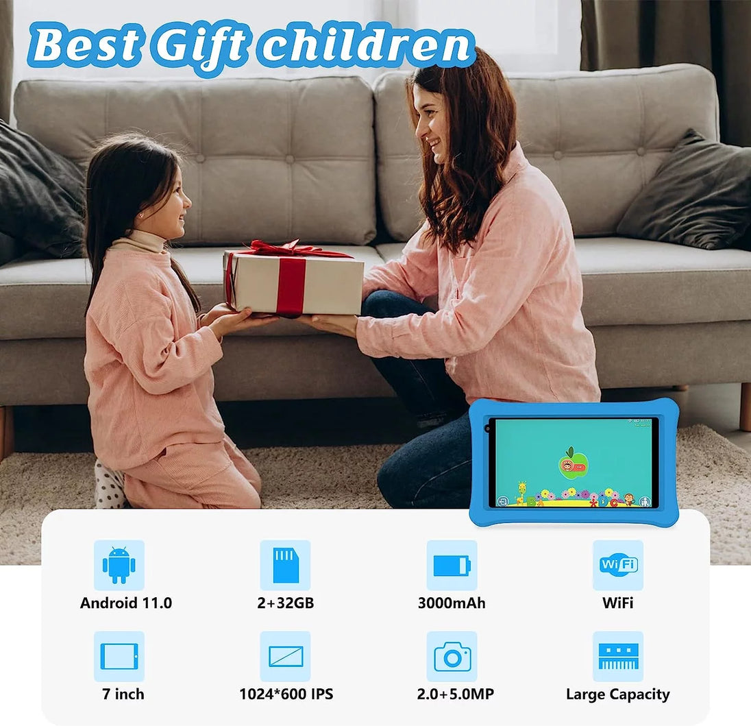 Kids Tablet, 7 Inch Androrid 12 Toddler Tablet for Kids 4GB RAM 32GB ROM Tablets, Google Certificated, Bluetooth, Wifi, Dual Camera, Parental Control Tablet with Case, Tablet for Learning