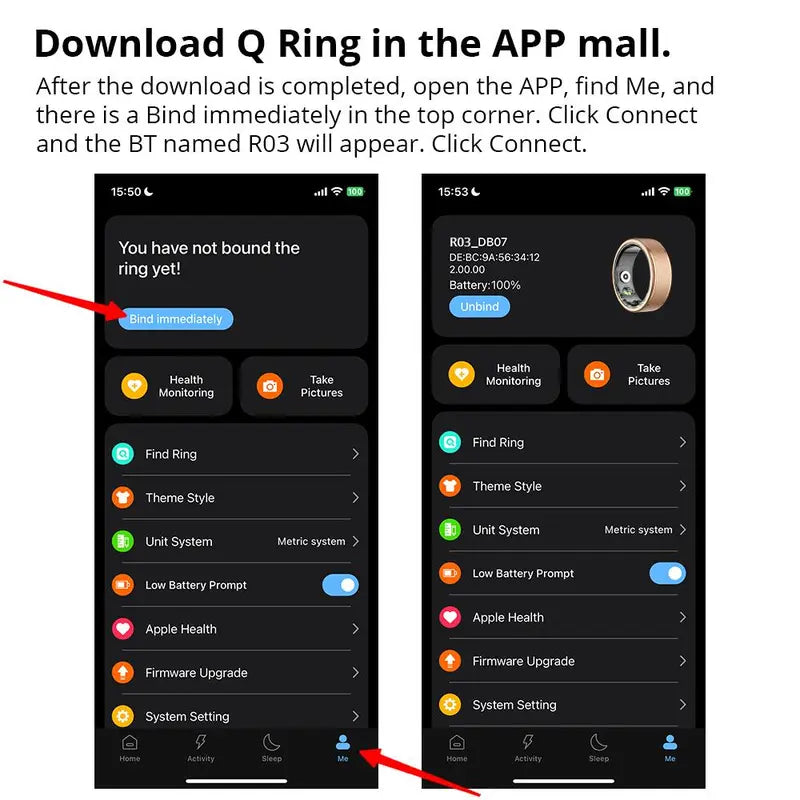Smart Ring, Waterproof Smart Ring with Blood Pressure & Blood Oxygen Monitoring, Multifunctional Smart Ring for Men & Women