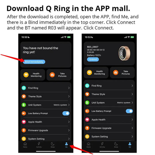 Smart Ring, Waterproof Smart Ring with Blood Pressure & Blood Oxygen Monitoring, Multifunctional Smart Ring for Men & Women