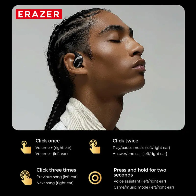 ERAZER True Wireless Open Ear Earphones Bluetooth 5.4 ENC Noise Cancelling Headphones Hifi Sound Touch Control 84Hours Long Playtime Not in Ear Earphones Waterproof over Ear Wireless Headset for Working Music Movie Electronic Audio& Video Earbuds