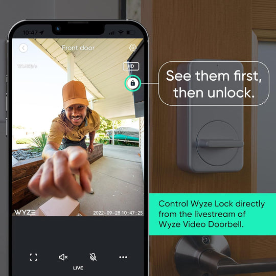 Lock & Video Doorbell W/Chime Bundle, Wi-Fi & Bluetooth Enabled Smart Lock W/Companion Wired IP65 Video Doorbell, 3:4 Head-To-Toe 1080P HD, Wireless & Keyless Unlock, 2-Way Audio, Night Vision