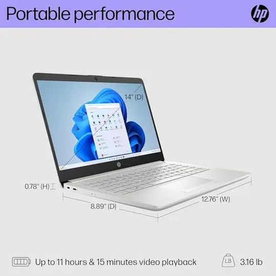 HP Stream 14 Inch Laptop for Student and Business, Intel Quad-Core N4120 Processor, up to 16GB RAM, 320GB Storage（No SD Port）, 1-Year Office 365, Webcam, Wi-Fi, Win 11 S, Silver,Bundle with Folding Mouse