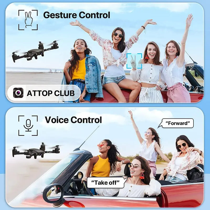 Drone with Camera for Adults, ATTOP 2K Live Video Camera Drone for Beginner Friendly with 1 Key Fly/Land/Return, Remote/Voice/Gesture/Gravity Control, FPV Drone W/ Safe Emergency Stop, 360° Flip, VR Mode, Carrying Case, 2 Batteries