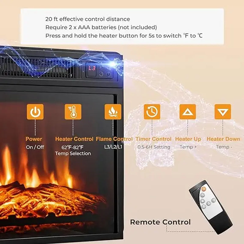 Electric Fireplace TV Stand, Electric Fireplace Mantel with 16-Color Led Lights, Adjustable Glass Shelves, Remote & Smart APP Control, TV Console for Living Room