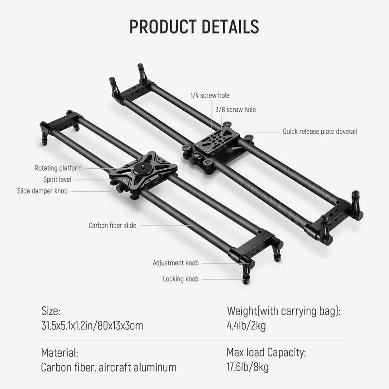 NEEWER CS80CM 31.5In/80Cm Carbon Fiber Camera Slider