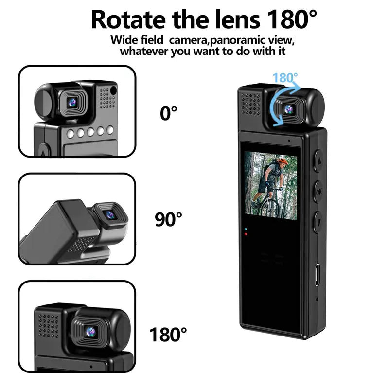 1080P HD Action Camera with USB Charging Back Clip - Portable Sports Video Recorder