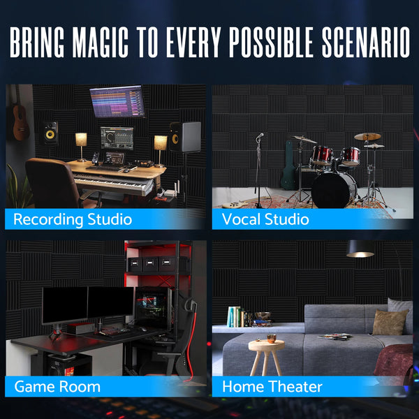 52 Pack Acoustic Foam Panels 1 X 12 X 12 Inches Large Sound Proof Foam Panels for Walls, Wedge Soundproof Wall Panels 