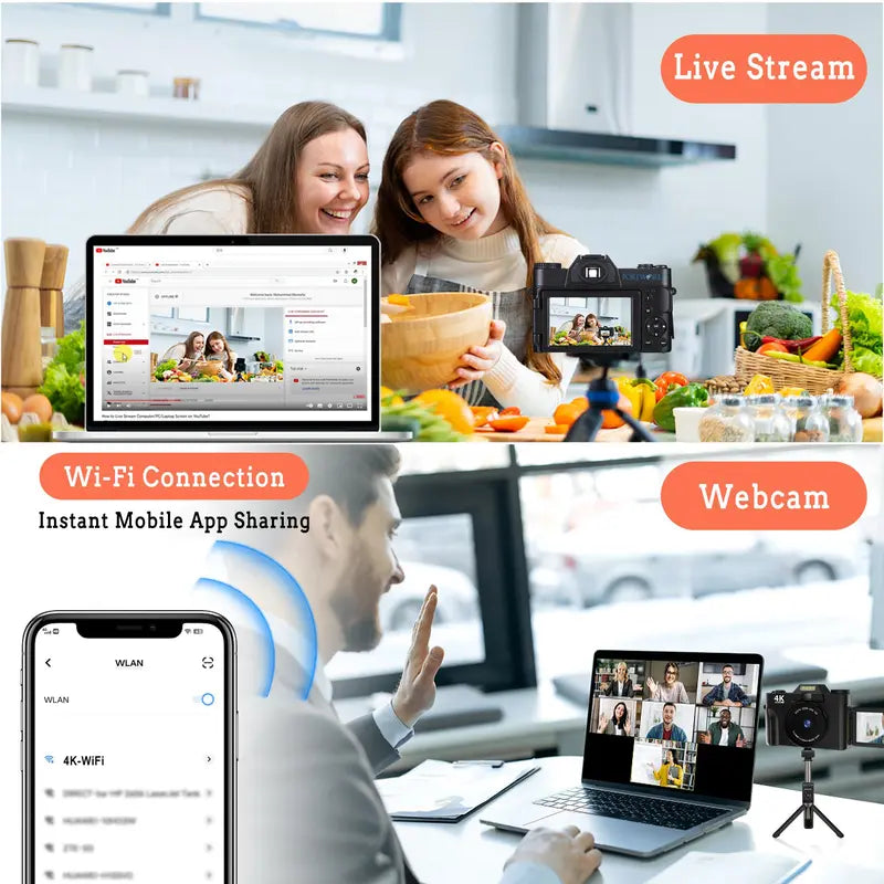 Autofocus Digital Camera for Photography & Video, 48MP 4K Vlogging Camera with 180° Flip Screen, Camera for Vlogging, Camera for Pictures, 3-Inch Compact Digital Cameras with 16X Digital Zoom, 32GB TF Card