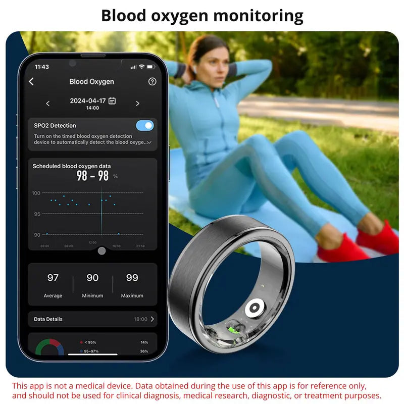 Smart Ring, Waterproof Smart Ring with Blood Pressure & Blood Oxygen Monitoring, Multifunctional Smart Ring for Men & Women