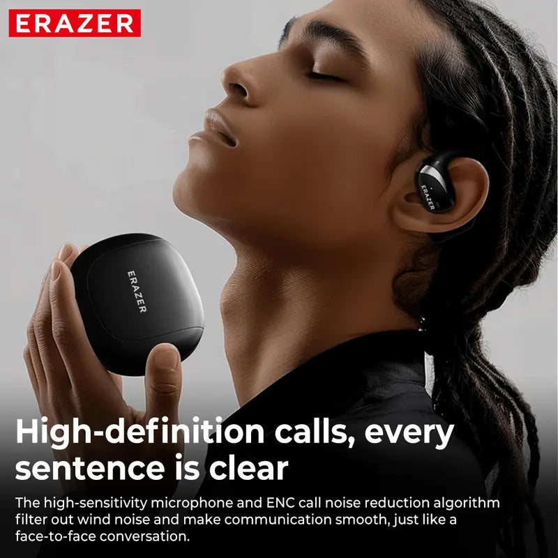 ERAZER True Wireless Open Ear Earphones Bluetooth 5.4 ENC Noise Cancelling Headphones Hifi Sound Touch Control 84Hours Long Playtime Not in Ear Earphones Waterproof over Ear Wireless Headset for Working Music Movie Electronic Audio& Video Earbuds