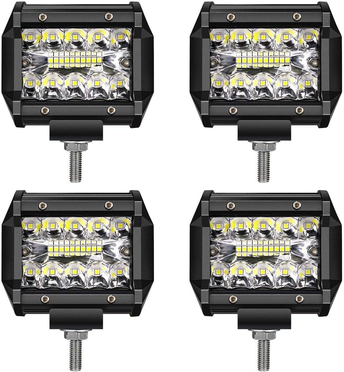 LED Pods , 4 Inch 60W Led Light Bar Spot Flood Combo off Road LED Fog Lights Triple Row Led Work Lights for Jeep Trucks Polaris Boats Pickup UTV ATV,4 Pack