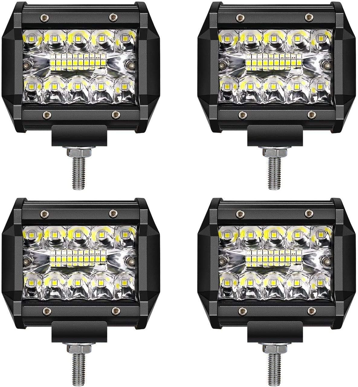 LED Pods , 4 Inch 60W Led Light Bar Spot Flood Combo off Road LED Fog Lights Triple Row Led Work Lights for Jeep Trucks Polaris Boats Pickup UTV ATV,4 Pack