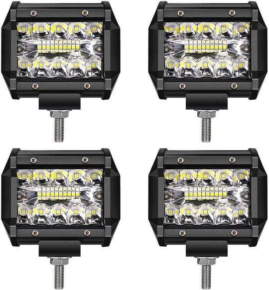 LED Pods , 4 Inch 60W Led Light Bar Spot Flood Combo off Road LED Fog Lights Triple Row Led Work Lights for Jeep Trucks Polaris Boats Pickup UTV ATV,4 Pack