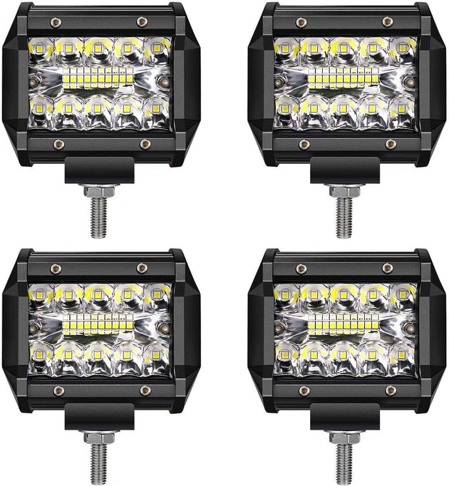 LED Pods , 4 Inch 60W Led Light Bar Spot Flood Combo off Road LED Fog Lights Triple Row Led Work Lights for Jeep Trucks Polaris Boats Pickup UTV ATV,4 Pack