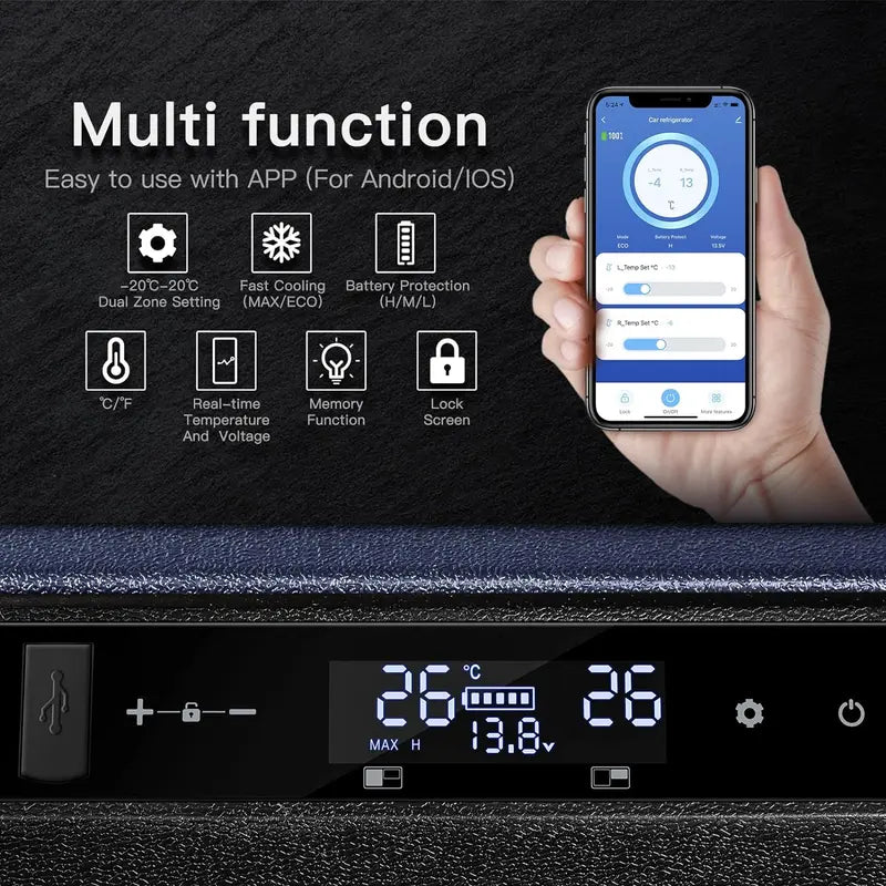BODEGACOOLER 12 Volt Refrigerator, RV Portable Freezer, Car Fridge Dual Zone APP Control, 59 Quart（55L）-4℉-68℉ RV Car Cooler 12/24V DC and 100-240V AC for Outdoor, Camping, Vehicles, Travel, RV
