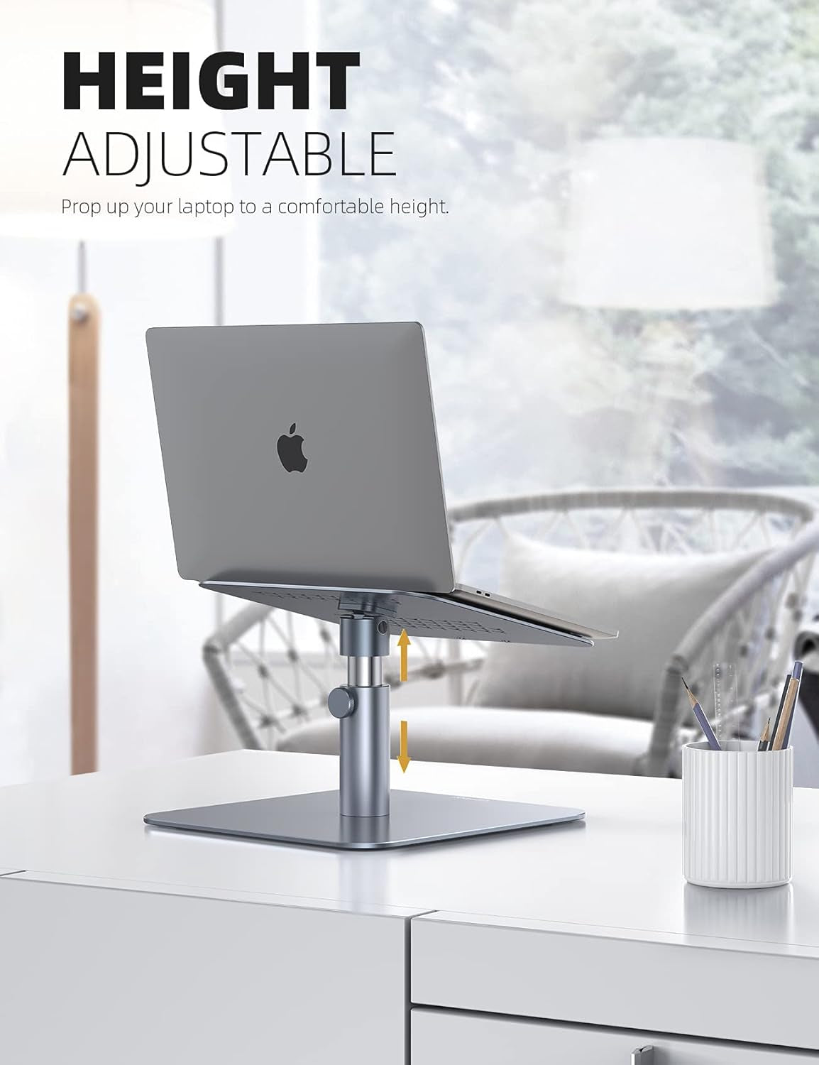 Laptop Stand, Swivel Computer Holder Multi-Angle Height Adjustable, Ergonomic 360 Rotating Notebook Desk Riser, Compatible with 10-17" Laptop, Such as Macbook Air Pro, Dell XPS, HP, Gray