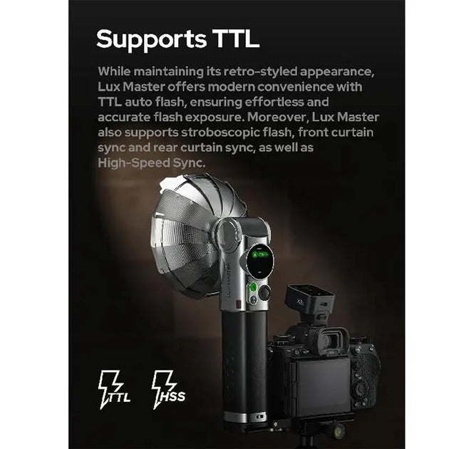 Godox Lux Master Retro TTL HSS Camera Flash,Efficient Color Touchscreen,Wireless Sync, Versatile Triggering Options,Tiltable Flash Head, Built in Battery,2.4G Wireless X System Compatible with Sony/Nikon/Canon/Fuji/Leica/Sigma/Panasonic