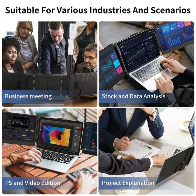 BOSII S2 Laptop Screen Extender, 14" IPS FHD 1080P Triple Portable Monitor for 13”-17.3“ Laptop
