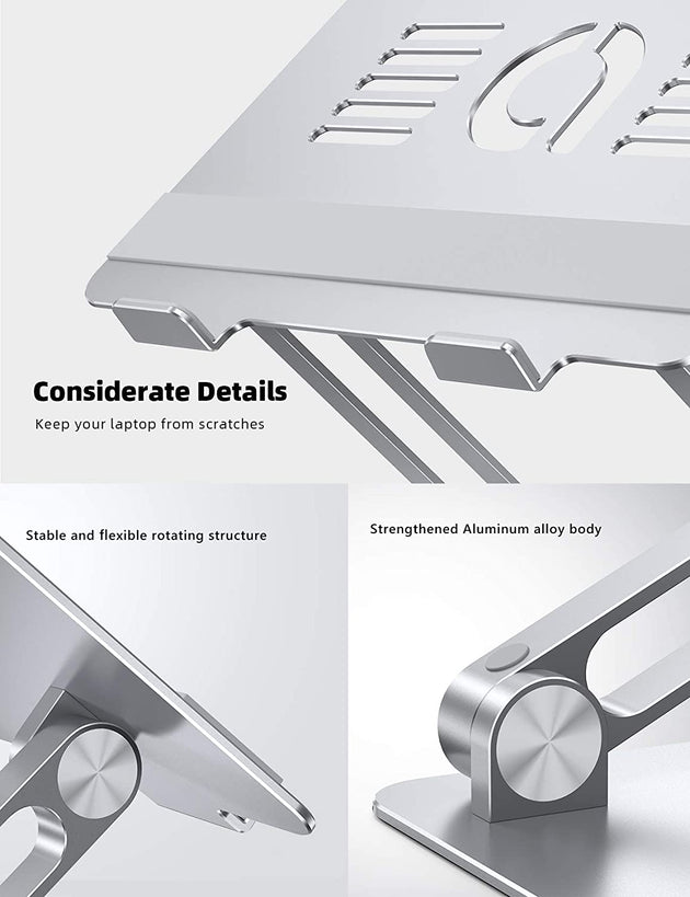 Adjustable Laptop Stand, Portable Laptop Riser, Aluminum Laptop Stand for Desk Foldable, Ergonomic Computer Notebook Stand Holder for Macbook Air Pro, Dell XPS, HP (10-17.3'') - Silver