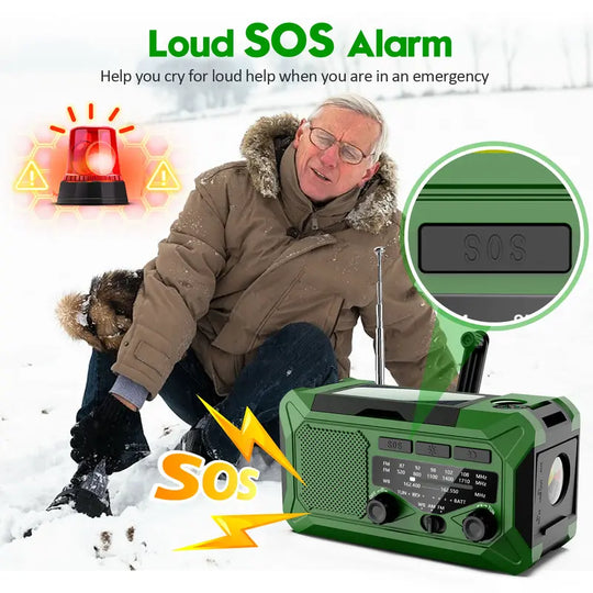 10000Mah Emergency Hand Crank Radio with LED Flashlight, AM/FM NOAA Portable Weather Alert Radio, Solar Powered Radio with Phone Charger, USB Charged, Headphone Jack, SOS Alarm, Compass for Outdoors Audio Button Rechargeable Mobile
