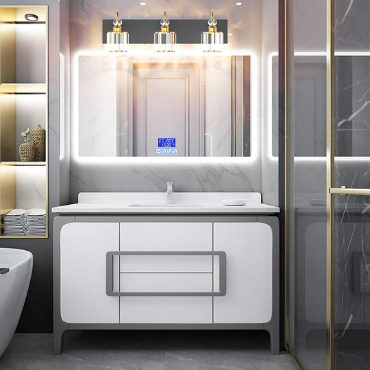 Modern Bathroom Vanity Light Fixture, 3-Lights, Black Metal & Crystal, HJ-8600-3T